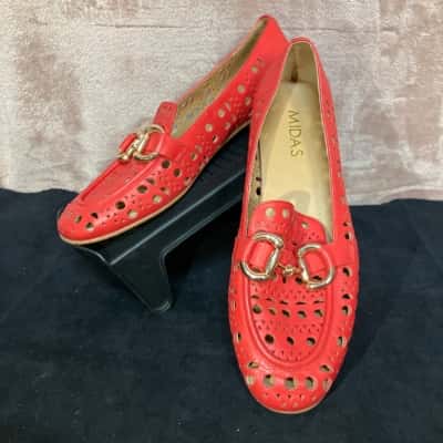 Midas Women's Size 39 Red Leather Loafers with horse bit hardware