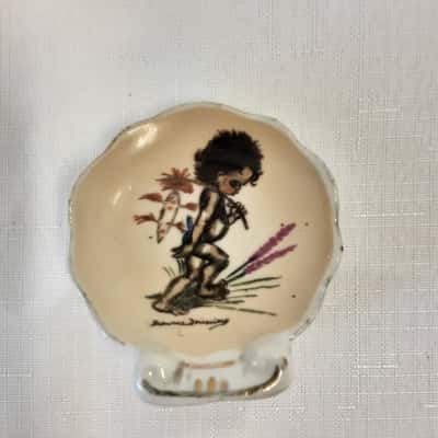 Vintage Brownie Downing Small Decorative Plate with Worn Gold Edges 