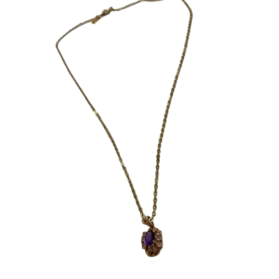 Beautiful Gold-Tone Necklace with Purple & Clear Stone Pendant