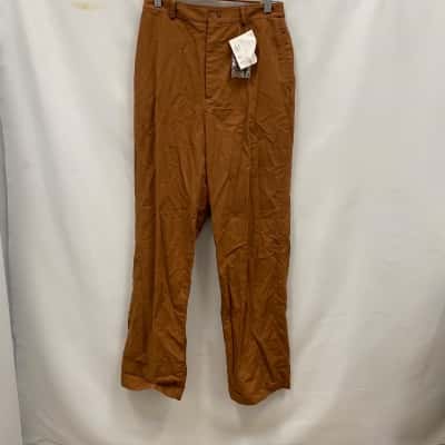 Uniqlo Women's Size S Linen Blend Straight Leg Pants Brown RRP$50