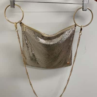 Olga Berg Women’s  Clutch/Handbag Gold with metallic hops & strap