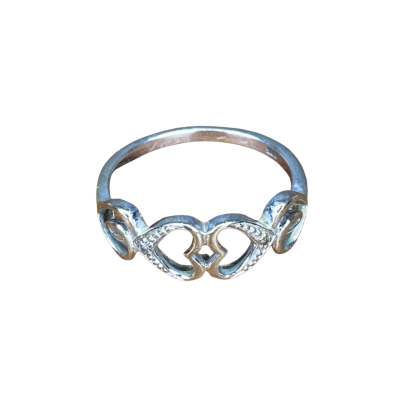 White Gold 375 Quad Heart Ring with Clear Stone 