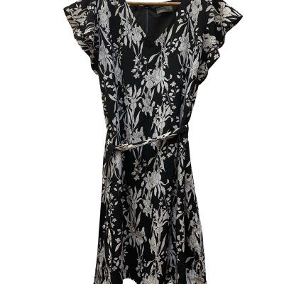 Jacqui-E Womens  Size 14 Midi Dress / Short Sleeve Dress  Black  / White 