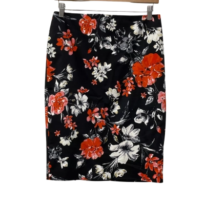 Jacqui-E Womens  Size 10 Midi Skirt Black  / Floral 
