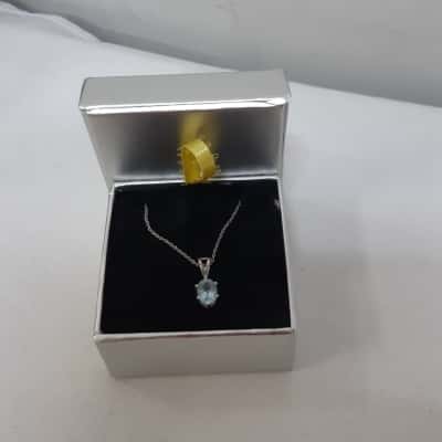 Silver 925 Blue Stone Pendant On Silver Chain