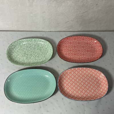 Cooper & Co Multicoloured Pattern Oval Ceramic Plates (x 4)