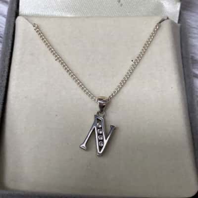 Sterling silver chain and letter N pendant 