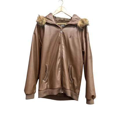Globe Mens Brown Faux Leather Jacket With Fur Hood Size L  