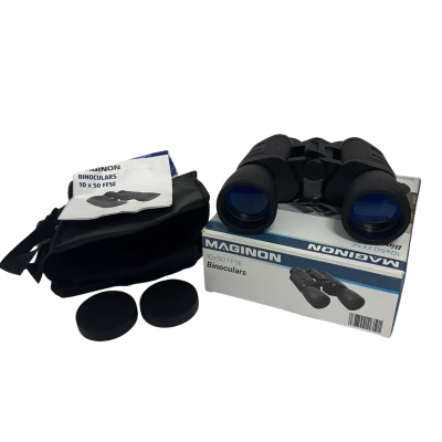 Maginon 10x50 FF5E Binoculars with Case Lens Caps Box & Manual