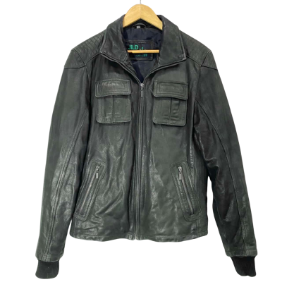 JILD Black Leather Bomber Jacket Size 2XL