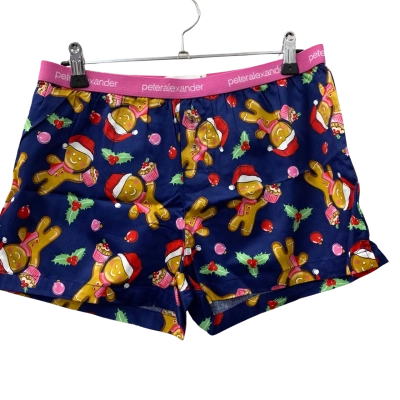 Peter Alexander Mens Navy Blue gingerbread man Xmas PJ shorts. S