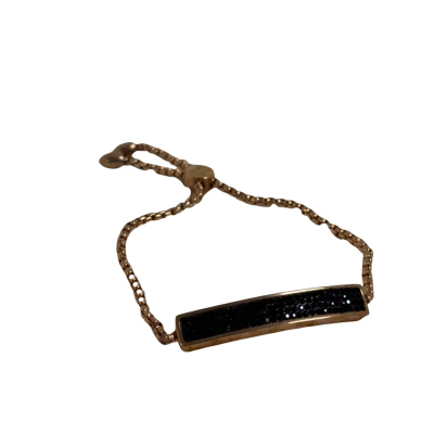 Gold Stainless Steel Belcher Bracelet with Black Diamante Face