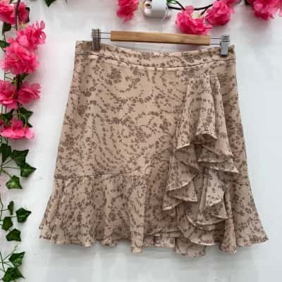 Bardot Womens Ruffled Hemline Skirt Size 12 Beige 