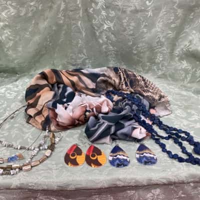 Womens Scarf, Earrings & Necklaces One Size Blue / Brown / Orange 