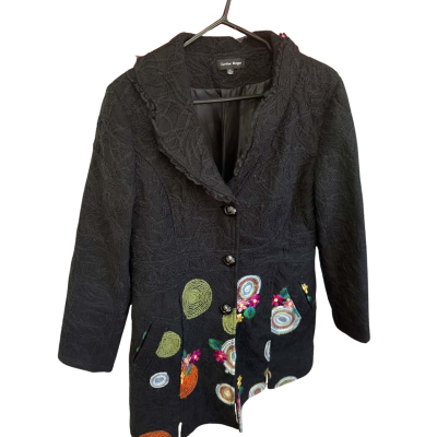 Caroline Morgan Womens  Size 14 Black Coat With Floral Patterns 