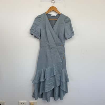 Divine Avenue Blue Button Detail Short SLeeve Maxi Dress  Size 8 