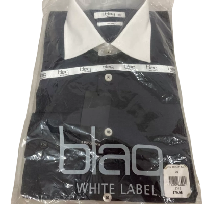 Blaq Mens Size 39 White Label Button Up, Black With White Collar Dress Shirt