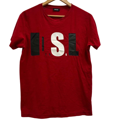 Diesel Mens  Size M Short Sleeve T-shirt Black  / Red / White 