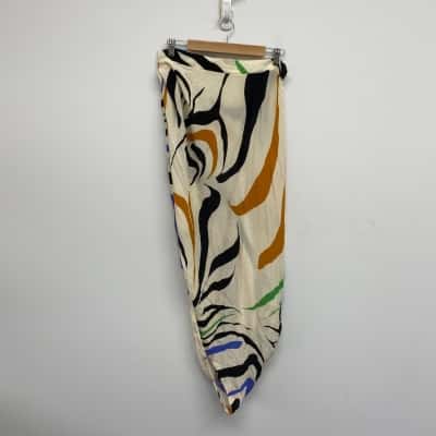 KITX Cream Pattern 100% Silk Midi Skirt Size 14