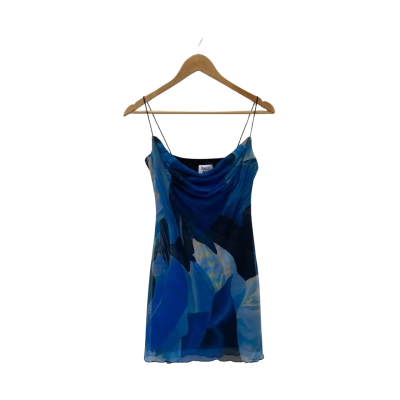 Princess Polly Womens  Size 8 Shoestring Strap Mini Dress Blue Abstract Pattern