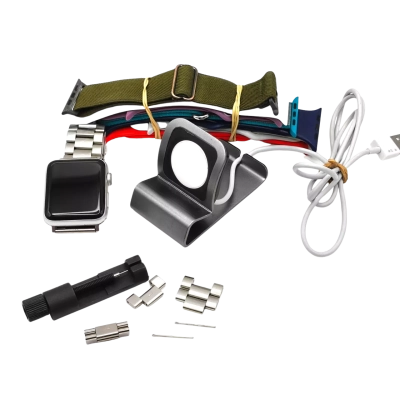 Apple Smart Watch S2 Aluminium 42mm With Stainless Steel Band (very small) Charger & Spare Bands. Charges-Ready TpoPair