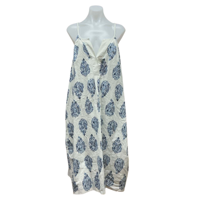 Sara Womens Size 26 100% Linen/ Cotton Mix Midi Dress Blue / Pattern / White 