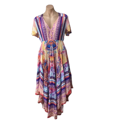 Jaase Womens Size M Multicoloured Pattern Short Sleeve Maxi Dress