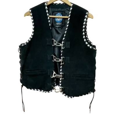  JOHNNY REB Mens Black  / White Leather Vest