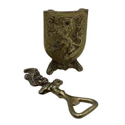 Vintage 1958 2 piece Brass Bottle Opener, Scotsman with Shield, 15cm high (CAB)