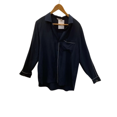*NEW* Elka Collective Women's Size 8 Long Sleeve 100% Silk Nicolette Shirt 404 - Navy Blue (RRP $229)