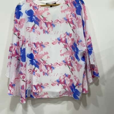 Liz Jordan Womens  Size 14 Floral Top Blue / Floral / Green / Pink  / White 