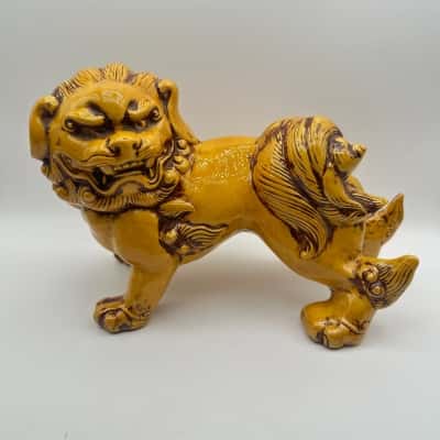 Gorgeous Yellow Chinese Guardian Lion "Foo Dog" Statue 