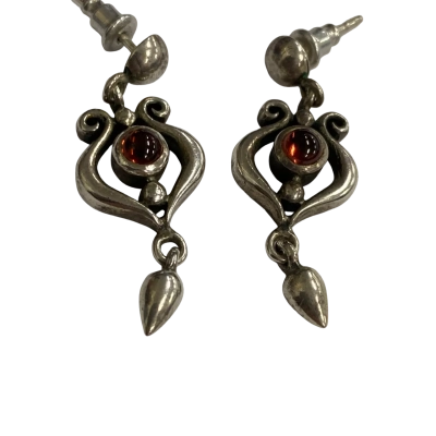  Womens Stirling silver/garnet 4cm dangle Earrings 