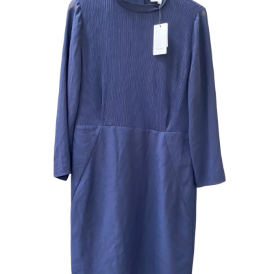 Reiss Coralie- Plisse Top Fitted Dress Size 14  Indigo BNWT