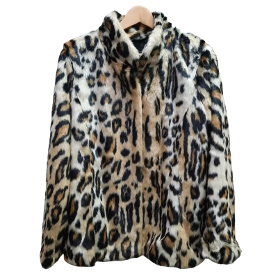 New With Tags DONNA SALYERS Faux Fur Favourite Graphic Leopard Jacket Size 14 / XL