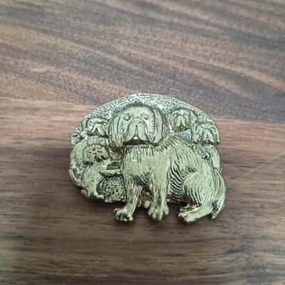 Golden Toned Dog & Puppies Brooch