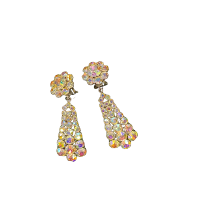 Clip on  Womens Drop Earrings Rainbow crystal