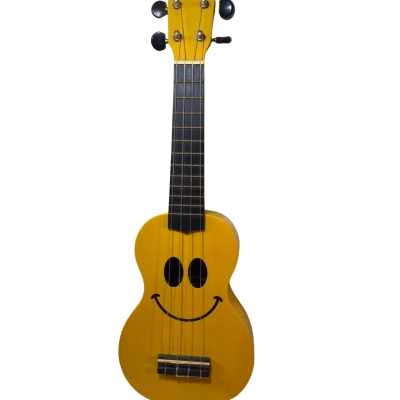 Mahalo U-Smile Series Soprano Ukulele in Yellow, featuring a unique smiley face design