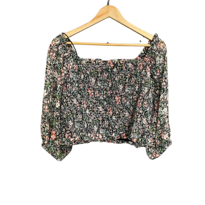 Miss Selfridge Black/Multicolour floral cropped blouse Women's US size 8