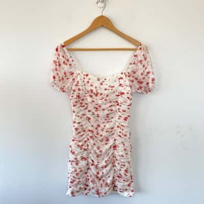 Winnie & Co White Red Floral Bodycon Mini Dress Size 8 