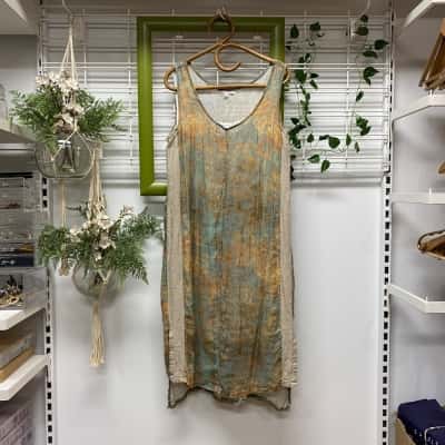  eclectia Womens 100% Linen Midi Dress Beige / Brown / Green / Orange 