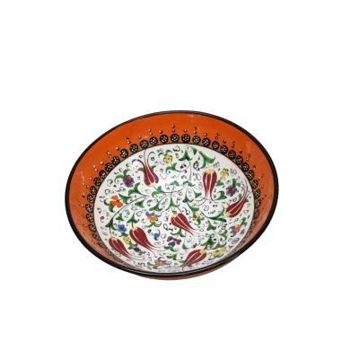 Hand-painted Turkish Ceramic Orange Floral Medium Bowl - As New