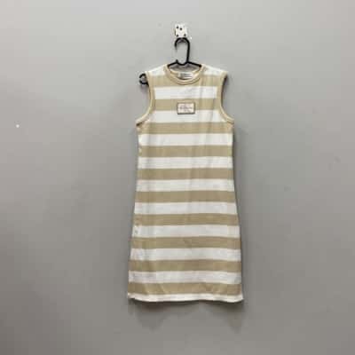 Calvin Klein Jeans Girls   Size 14 Ribbed stretch DressBeige / Striped / White 