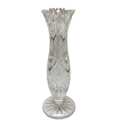Vintage Bohemia Crystal Bud Vase With Hand-cut Etching