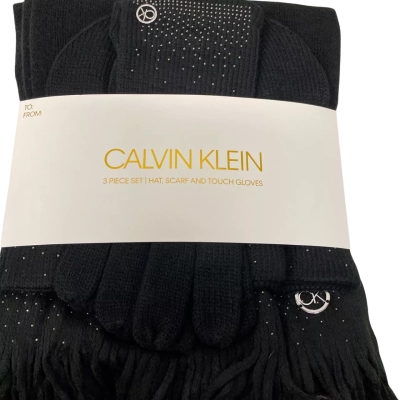 Calvin Klein Womens  Size One Size Beanie / Gloves / Scarf Black  / Silver 