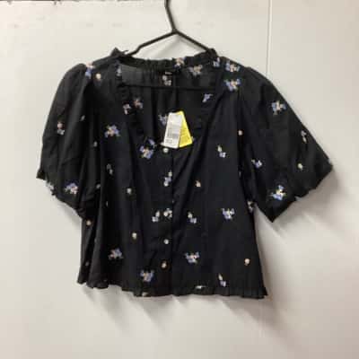 Sportsgirl Womens  Size 14 Short Sleeve Top Black  / Floral F
