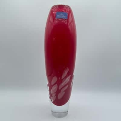 Villeroy & Boch 1748 Ruby Red Clear Base White Cased  Bubble Art Glass Vase