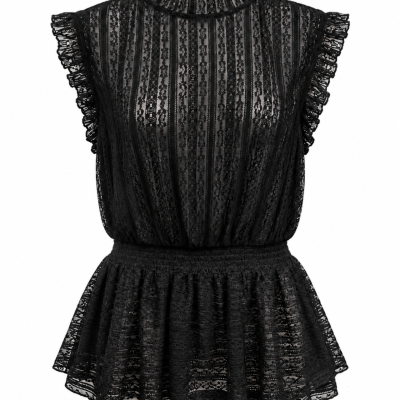 Decjuba Black Lace High-Neck Peplum Top – Size S