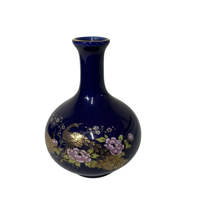 Japanese Cobalt Blue Bird & Flower Pattern Porcelain Vase