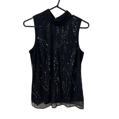 Monsoon Womens  Size 8 Sequinned Sleeveless Top Black  